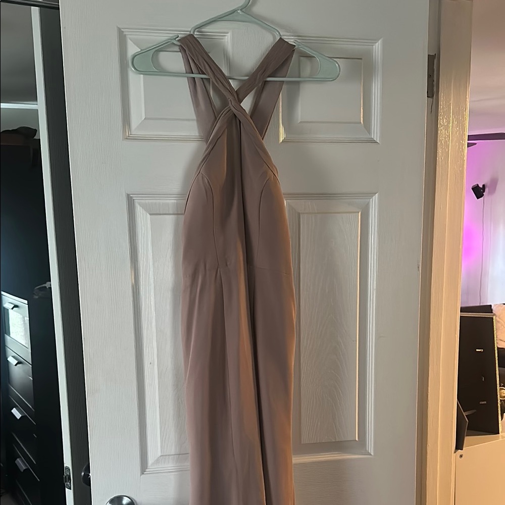 Azazie Tan Halter bridesmaid dress NEVER WORN